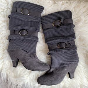 Grey Low Heel Slouch Boots Size 8